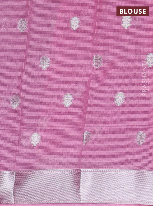 Cotton zari kota unstitched lehenga light pink and purple with silver zari buttas & jamdhani weaves
