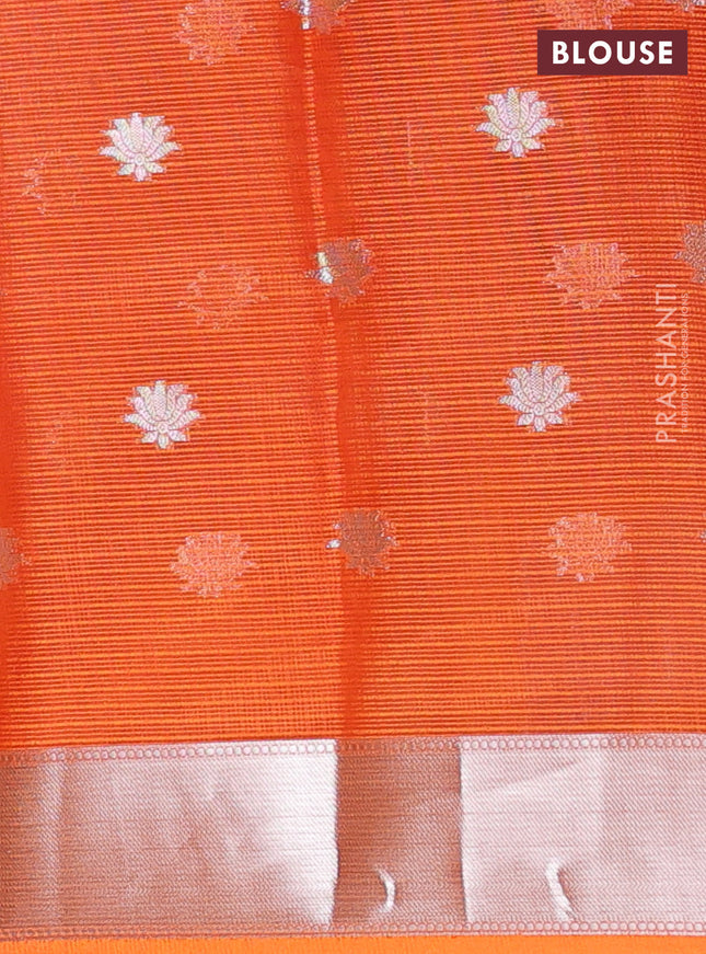 Cotton zari kota unstitched lehenga violet and orange with silver zari buttas & jamdhani weaves