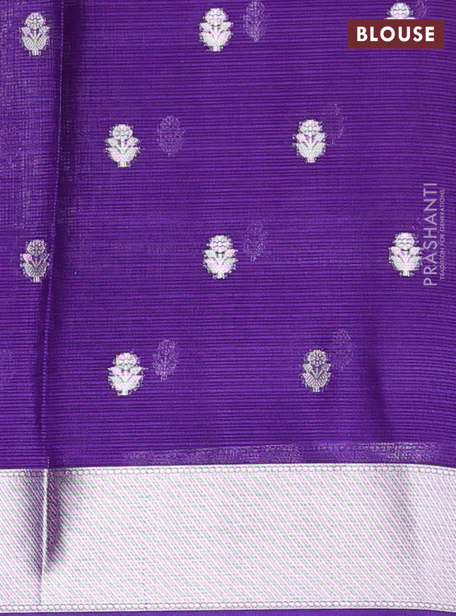 Cotton zari kota unstitched lehenga peach shade and violet with silver zari buttas & jamdhani weaves