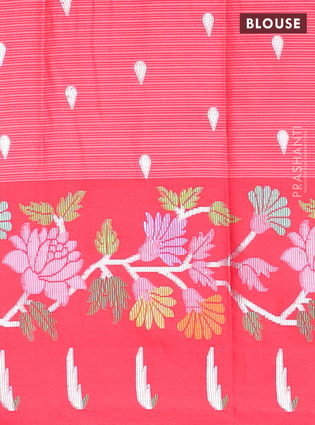 Cotton tissue zari kota unstitched lehenga peach shade and maroon with silver zari buttas & jamdhani weaves