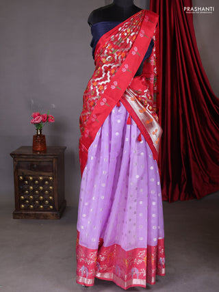 Cotton zari kota unstitched lehenga lavender and maroon with silver zari buttas & jamdhani weaves