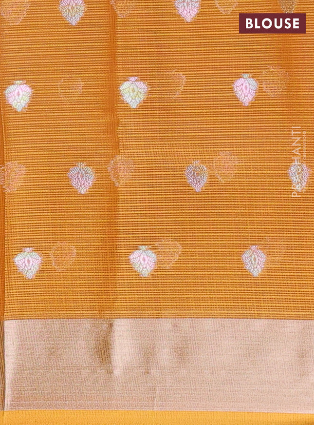 Cotton zari kota unstitched lehenga light pink and mustard yellow with allover jamdhani weaves