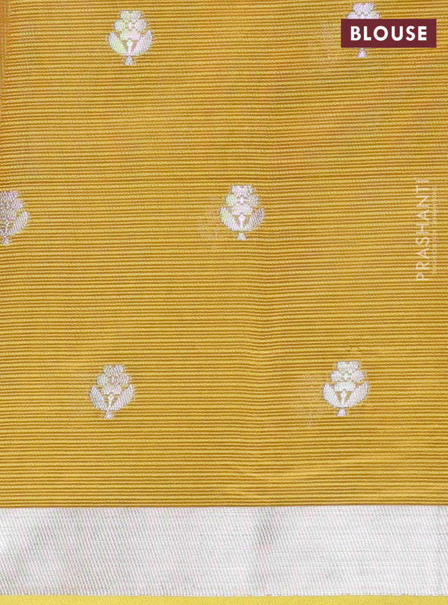 Cotton zari kota unstitched lehenga yellow and violet with allover silver zari weaves