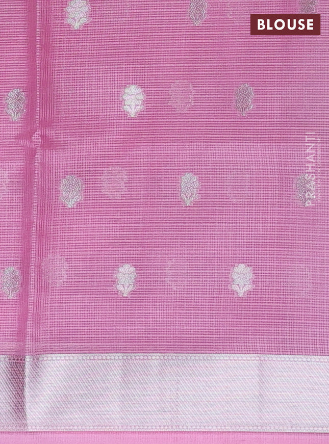 Cotton zari kota unstitched lehenga teal green and light pink with silver zari buttas & jamdhani weaves