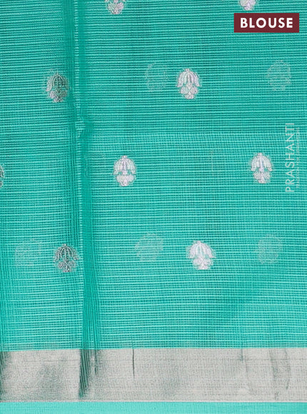 Cotton zari kota unstitched lehenga peach pink and teal green with allover jamdhani weaves