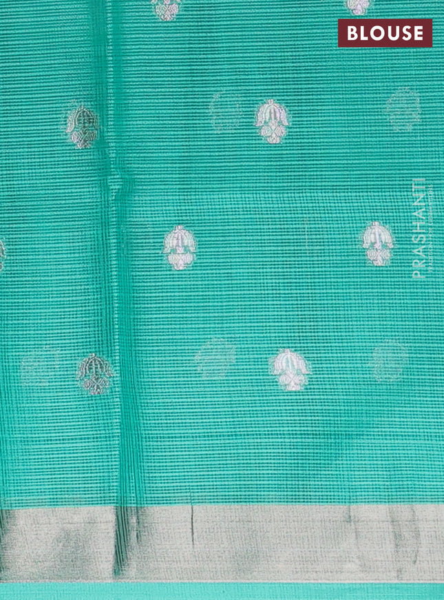 Cotton zari kota unstitched lehenga peach pink and teal green with allover jamdhani weaves