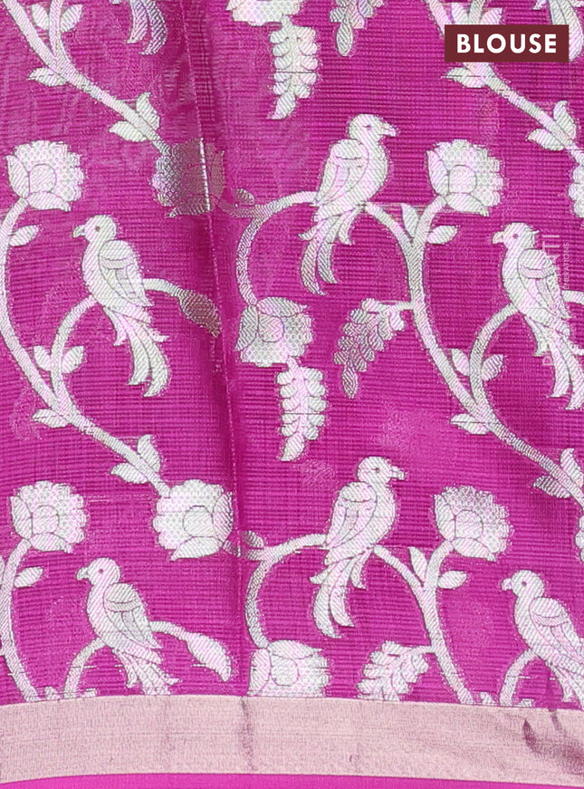 Cotton zari kota unstitched lehenga light green and purple with silver zari buttas & jamdhani weaves