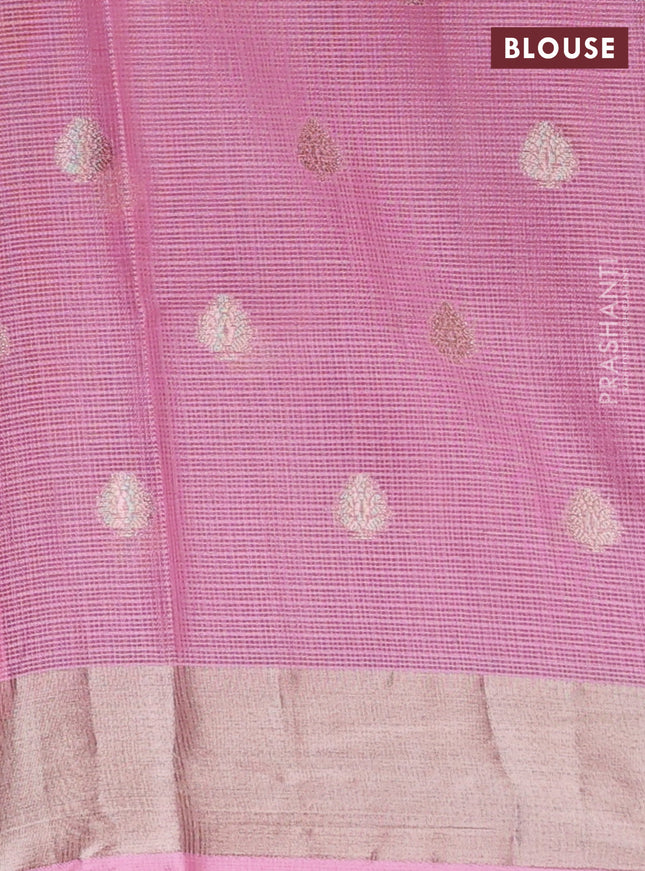 Cotton zari kota unstitched lehenga teal blue and light pink with allover jamdhani weaves
