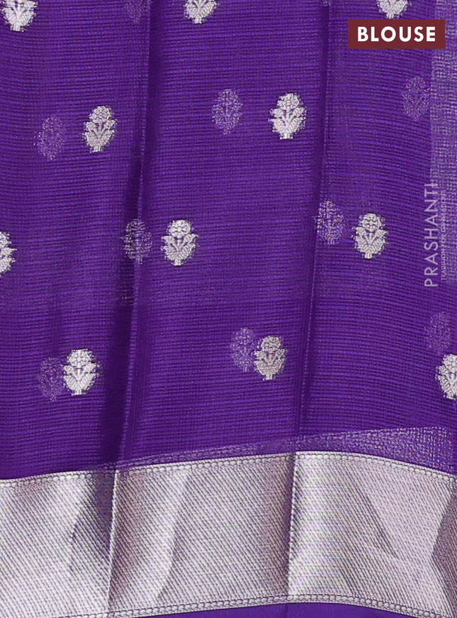 Cotton zari kota unstitched lehenga light pink and blue with silver zari buttas & jamdhani weaves