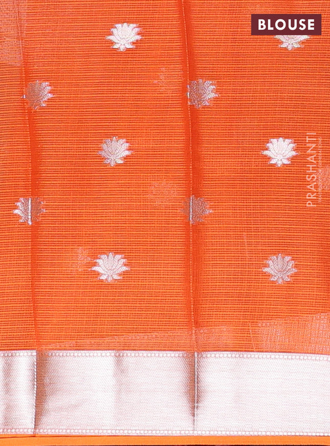 Cotton zari kota unstitched lehenga red and orange with silver zari buttas & jamdhani weaves