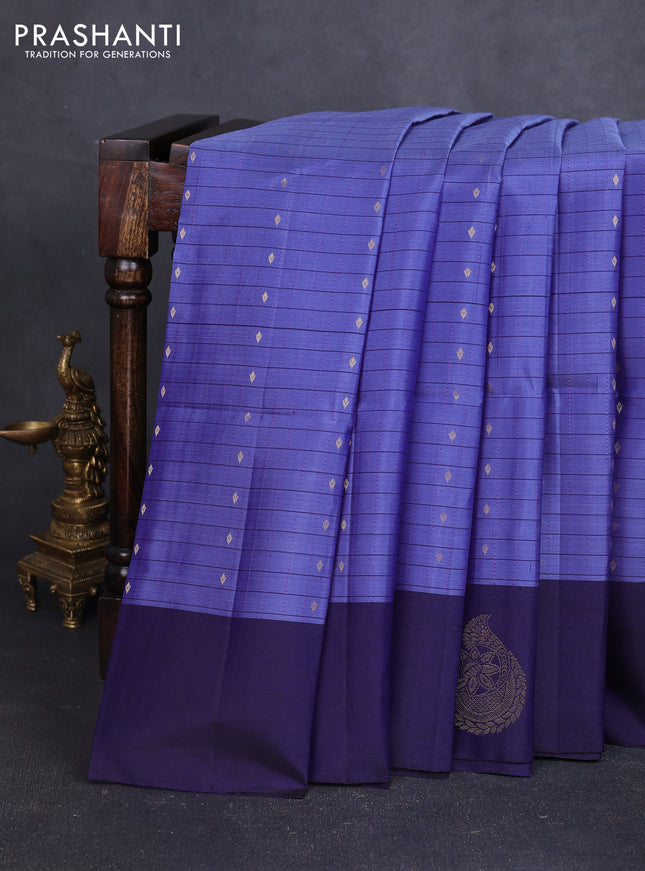 Pure soft silk saree blue and teal green with allover zari checks & buttas and zari woven butta border