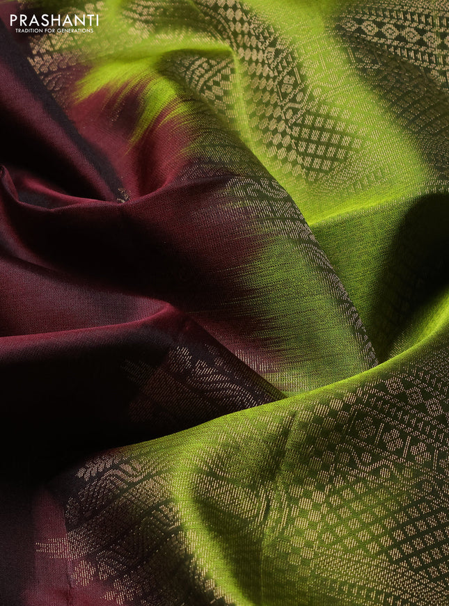 Pure soft silk saree coffee brown and light green with zari woven buttas and rettapet zari woven border