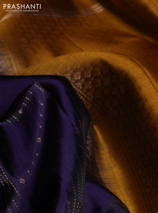 Pure soft silk saree navy blue and dark mustard with allover zari weaves and rettapet zari woven border