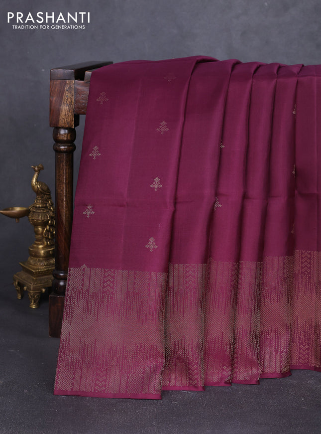 Pure soft silk saree wine shade with zari woven buttas and long zari woven border