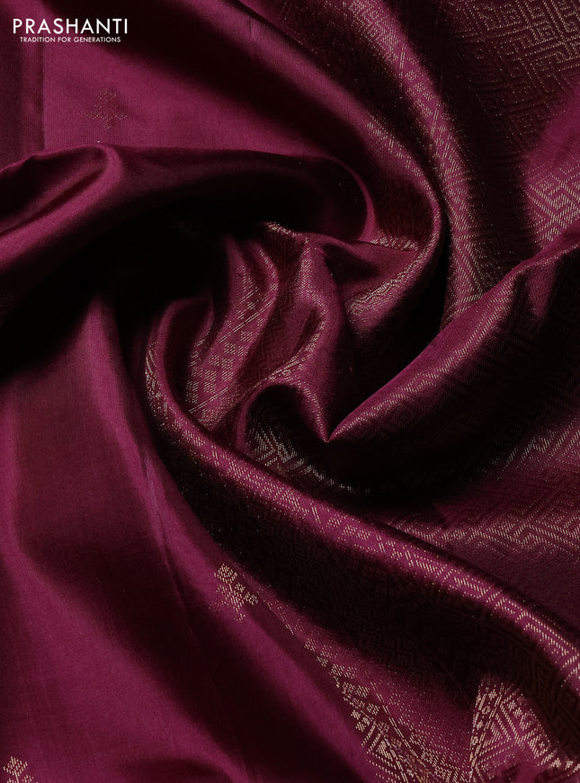 Pure soft silk saree wine shade with zari woven buttas and long zari woven border
