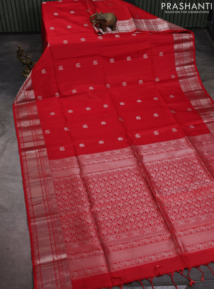 Pure soft silk saree red with allover silver annam zari woven buttas and zari woven border