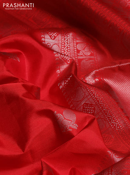 Pure soft silk saree red with allover silver annam zari woven buttas and zari woven border