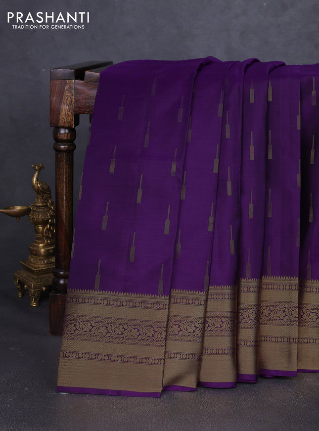 Pure soft silk saree purple with allover zari woven buttas and zari woven border