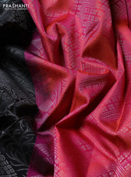 Pure soft silk saree black and pink with allover silver brocade zari weaves and silver zari woven border