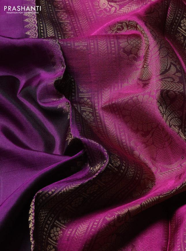 Pure soft silk saree violet and green with annam zari woven buttas and long rettapet zari woven border
