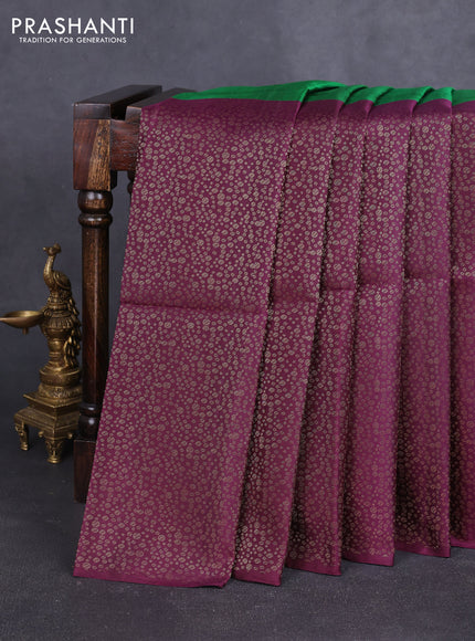 Pure soft silk saree wine shade and dual shade of green with half & half style and long zari woven border