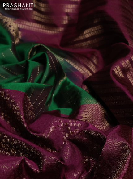 Pure soft silk saree wine shade and dual shade of green with half & half style and long zari woven border