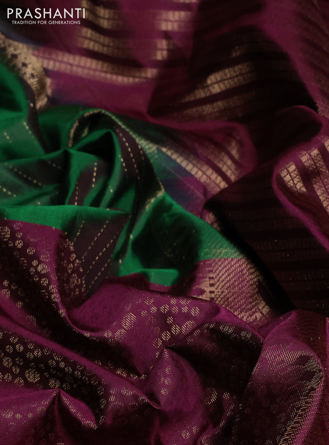 Pure soft silk saree wine shade and dual shade of green with half & half style and long zari woven border
