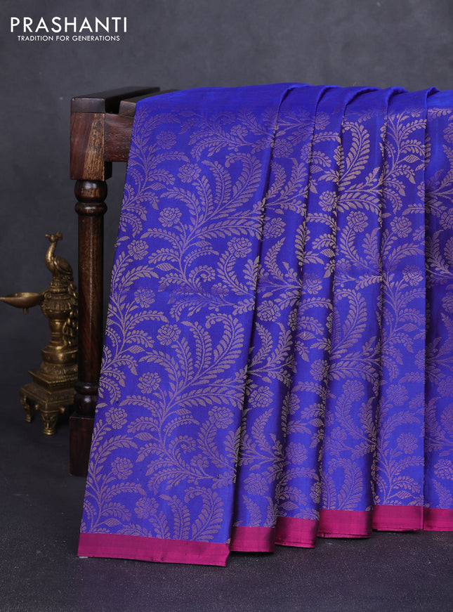 Pure soft silk saree blue and magenta pink with allover zari brocade weaves and piping border
