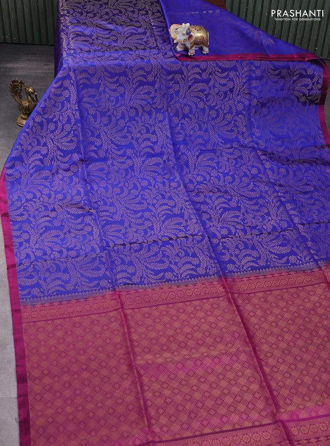 Pure soft silk saree blue and magenta pink with allover zari brocade weaves and piping border