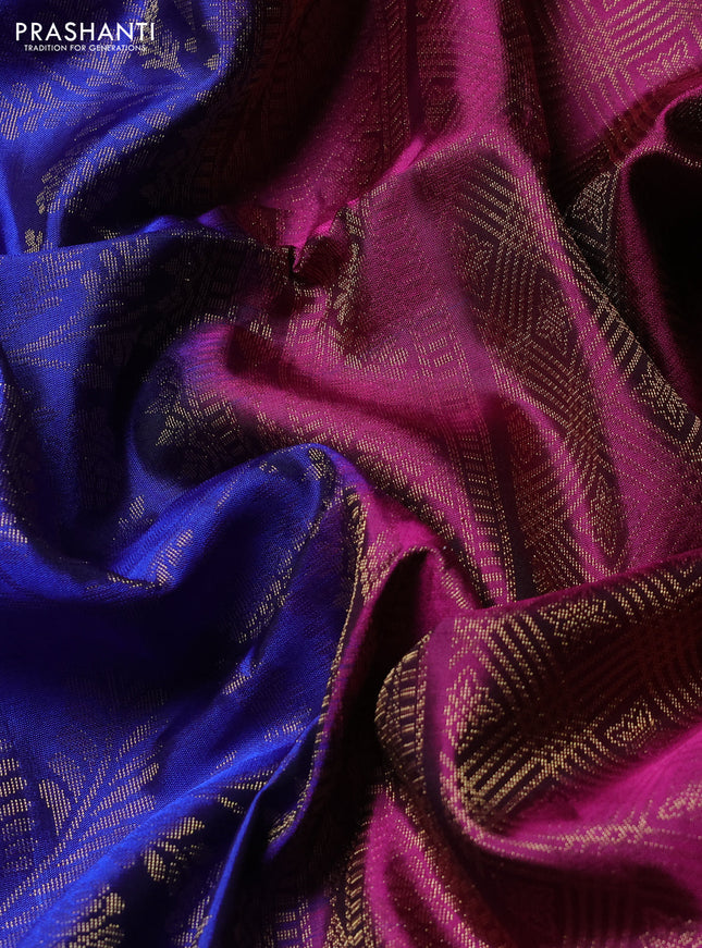 Pure soft silk saree blue and magenta pink with allover zari brocade weaves and piping border