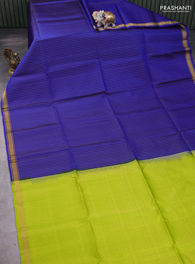 Pure soft silk saree blue and light green with allover zari weaves and zari woven border