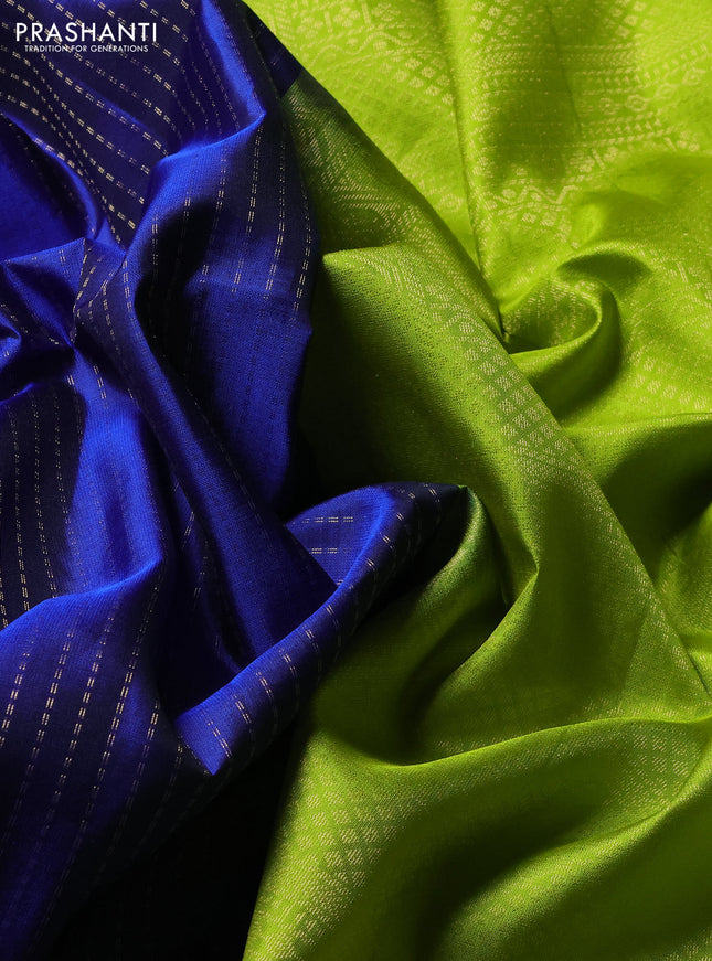 Pure soft silk saree blue and light green with allover zari weaves and zari woven border