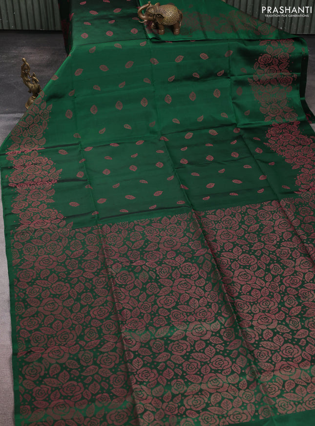Pure soft silk saree bottle green with allover thread & zari woven buttas and thread & zari woven border