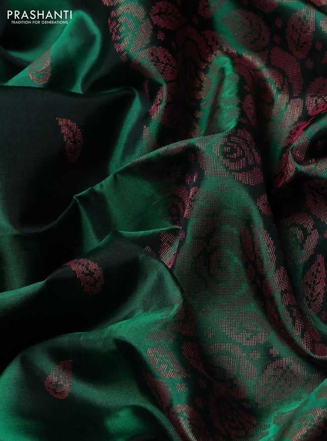 Pure soft silk saree bottle green with allover thread & zari woven buttas and thread & zari woven border