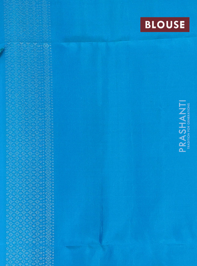 Pure soft silk saree lavender and teal blue with allover silver zari woven brocade weaves in borderless style