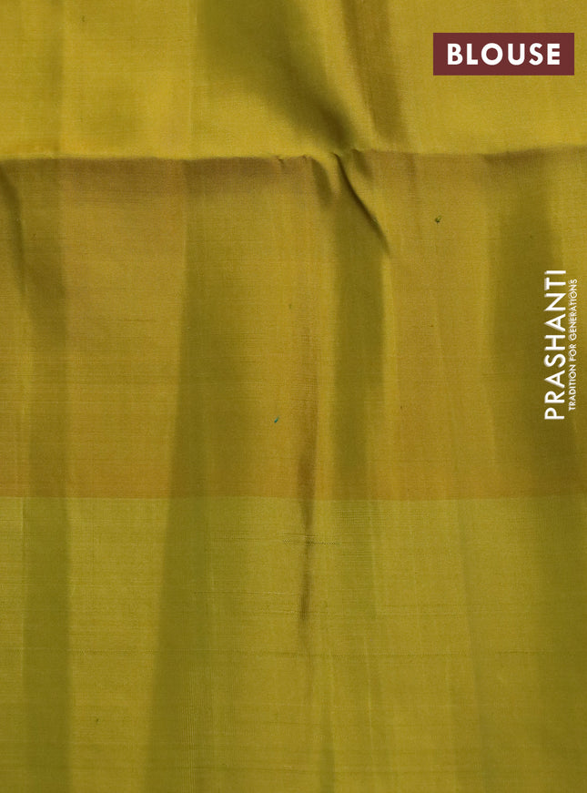 Pure soft silk saree pastel green and mustard green with allover zari brocade weaves and zari woven border