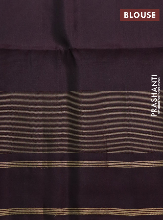 Pure soft silk saree green and coffee brown with allover thread checked pattern and long zari woven border