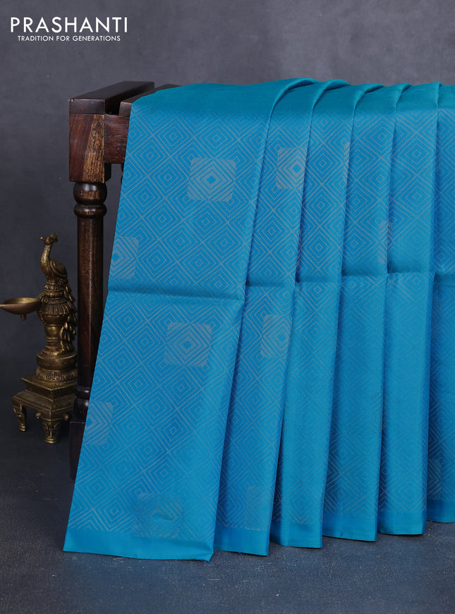 Pure soft silk saree cs blue and pastel purple with allover brocade weaves in borderless style