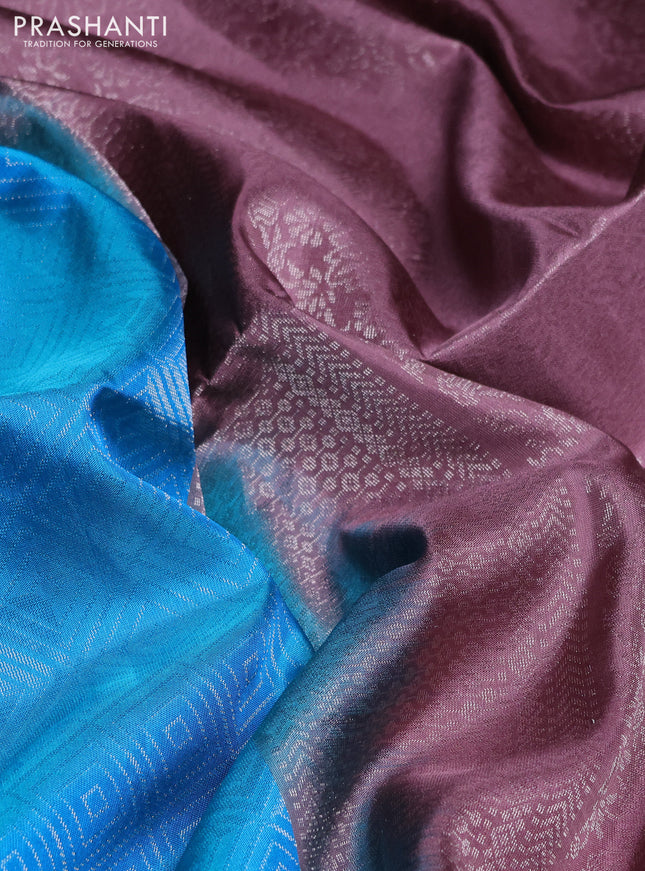 Pure soft silk saree cs blue and pastel purple with allover brocade weaves in borderless style