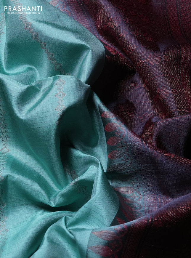 Pure soft silk saree pastel green and black with allover thread zari woven buttas and piping border