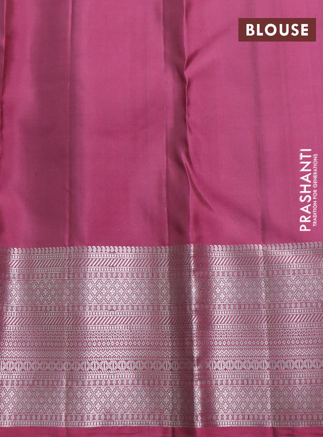 Pure soft silk saree mauve pink with allover zari brocade weaves and silver zari woven border