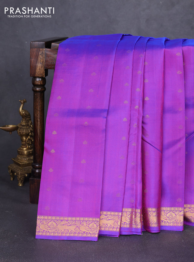 Pure soft silk saree dual shade of purple with allover zari woven buttas and zari woven border