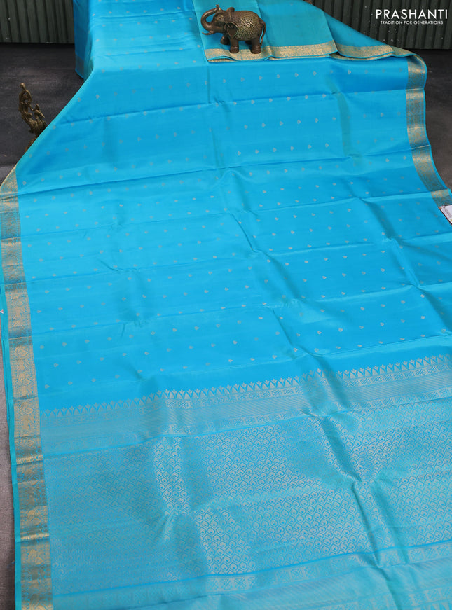 Pure soft silk saree teal blue with zari woven buttas and zari woven border