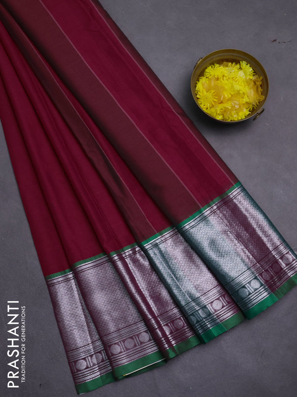 Narayanpet cotton saree maroon and green with plain body and long zari woven border