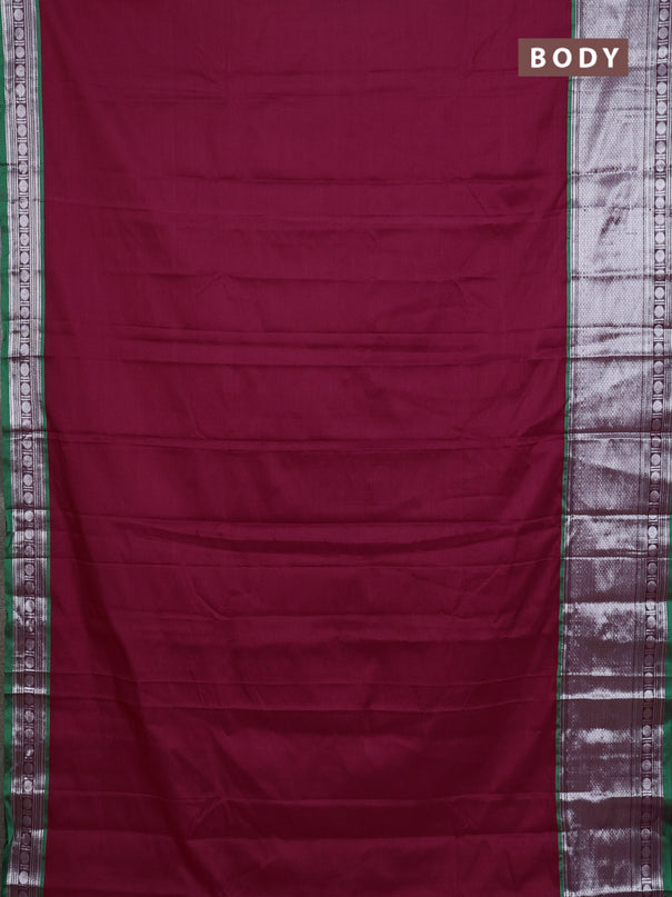 Narayanpet cotton saree maroon and green with plain body and long zari woven border
