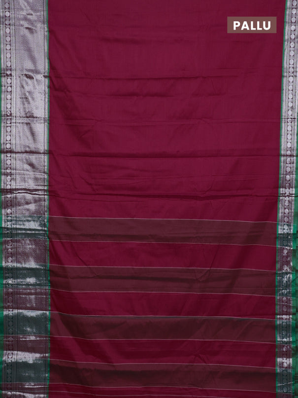 Narayanpet cotton saree maroon and green with plain body and long zari woven border