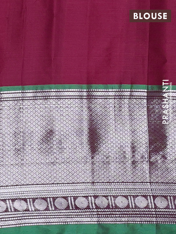 Narayanpet cotton saree maroon and green with plain body and long zari woven border