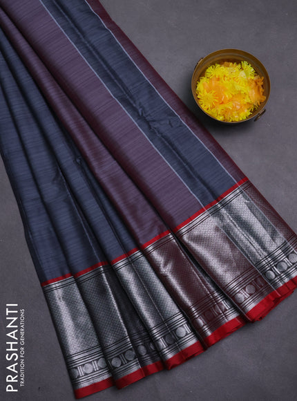 Narayanpet cotton saree grey and maroon with plain body and long zari woven border