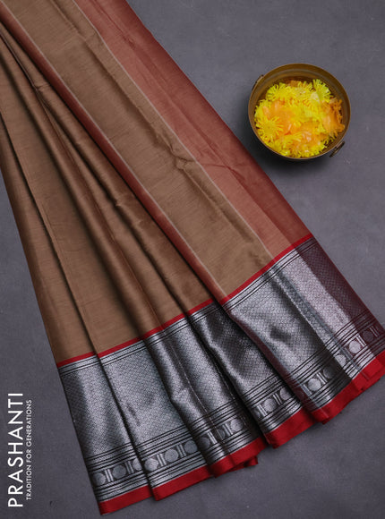 Narayanpet cotton saree sandal and maroon with plain body and long zari woven border