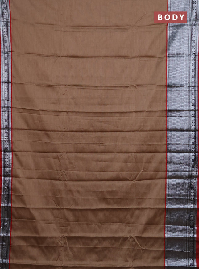 Narayanpet cotton saree sandal and maroon with plain body and long zari woven border